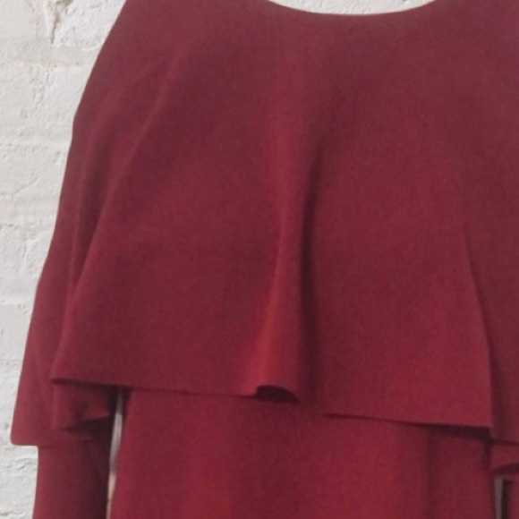 WINE COLD SHOULDER RUFFLED CHEST OVERLAY DRESS - Picture 5 of 8